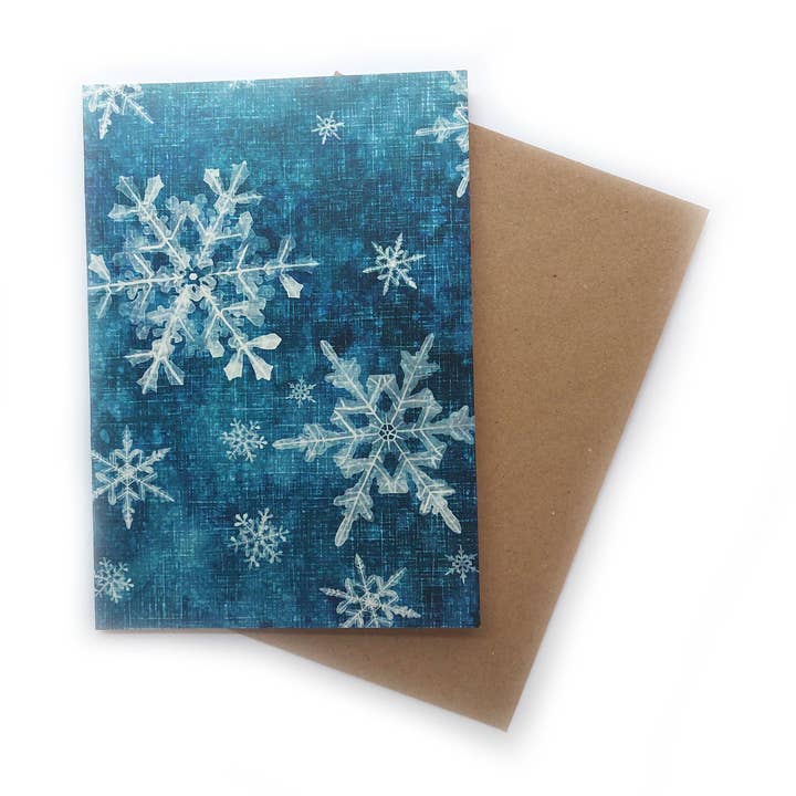Snowflakes folding card for wholesale by Rebecca Reck Art