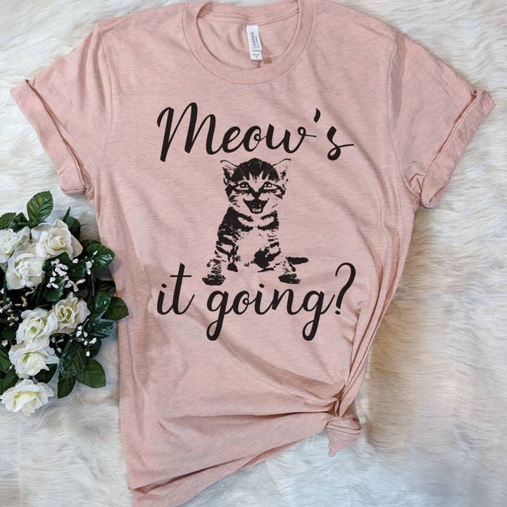 Meow's It Going? - Funny Sassy Pun Cats Cute Nerd T-Shirt for wholesale by House Of Rodan