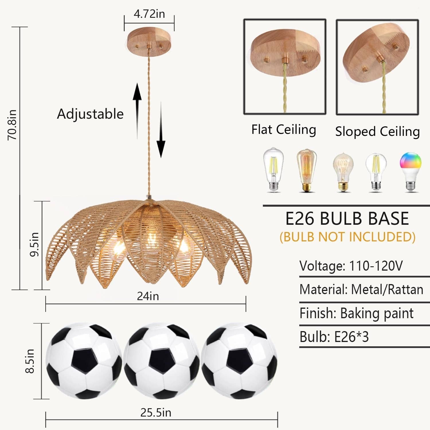 ShipItFurniture - Wholesale Chandelier/Hanging Light - Handwoven Rattan Chandelier 24 Inch Pendant Light Fixture2