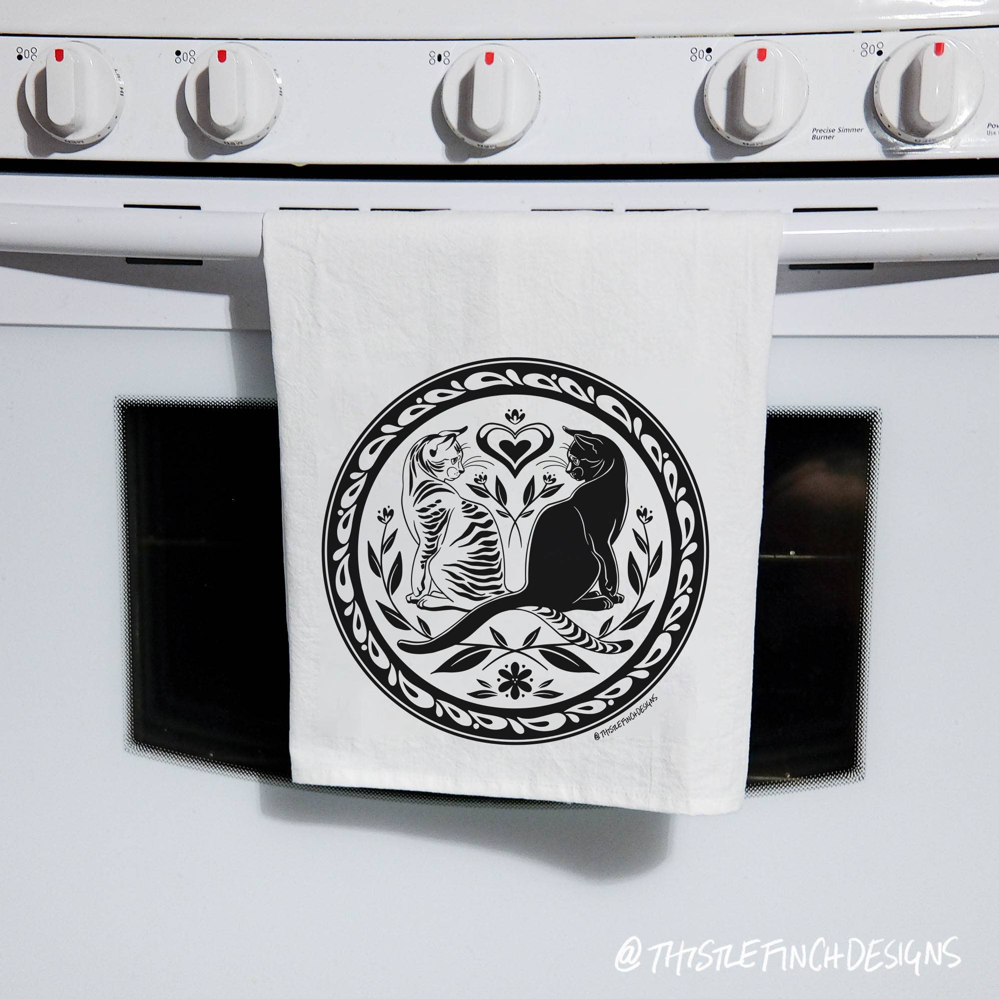 Thistle Finch Designs - Wholesale Tea Towel - House Cat Hex Sign Tea Towel4