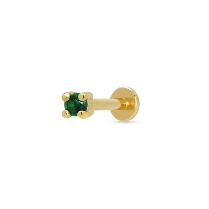 Gold Green Stone Single Flat Back Earring for wholesale by Scream Pretty - Sustainable Jewellery