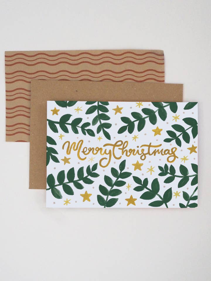 Botanical Green & Gold Frohe Weihnachtskarte für den Großhandel von Jade Fisher