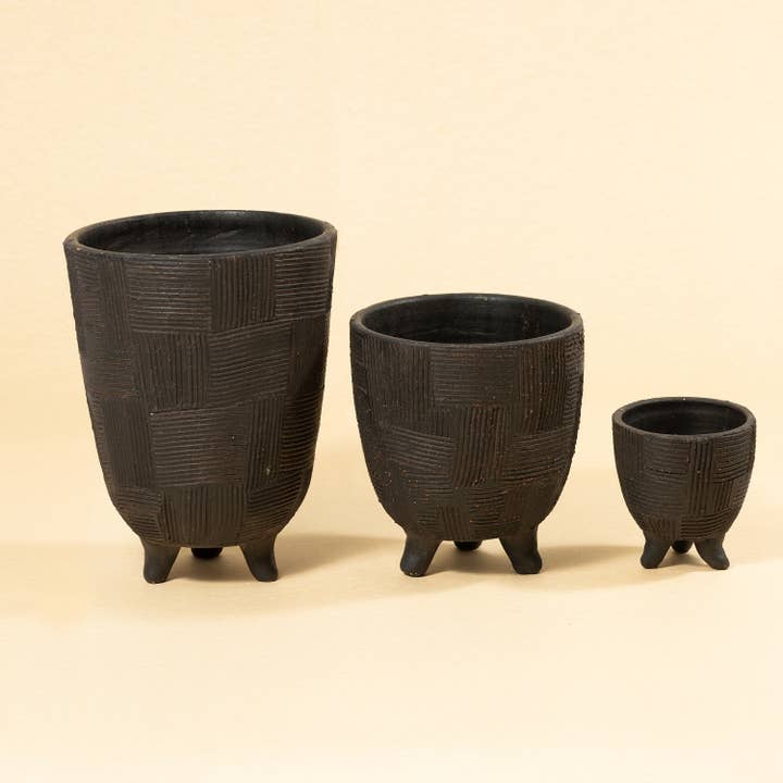 BIDKhome - Wholesale Plant Pot - Med Footed Pot Black Brown Dia 7.75" & H 8.25" 1