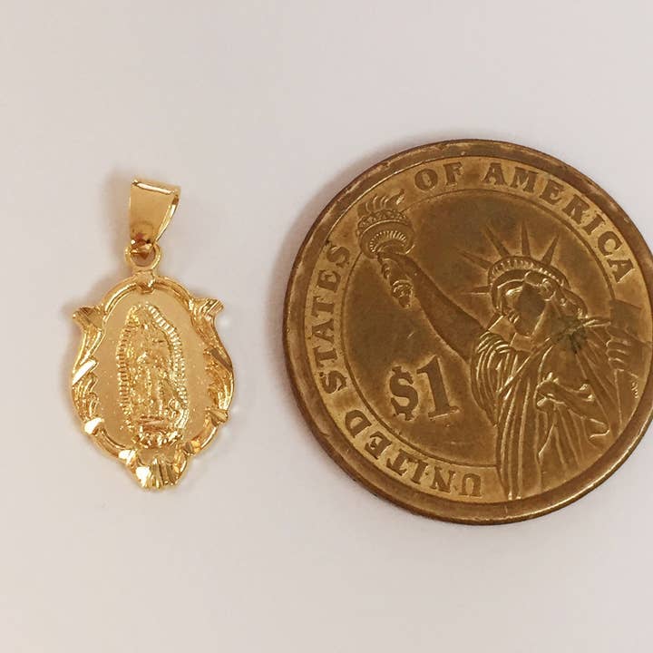 The Bead Bazaar - Wholesale Individual Charm/Pendant - 18K Gold Filled Guadalupe Religious Medal Pendant For Necklace, Virgen De Guadalupe, Our Lady of Guadalupe Religious Charm, Catholic Charms