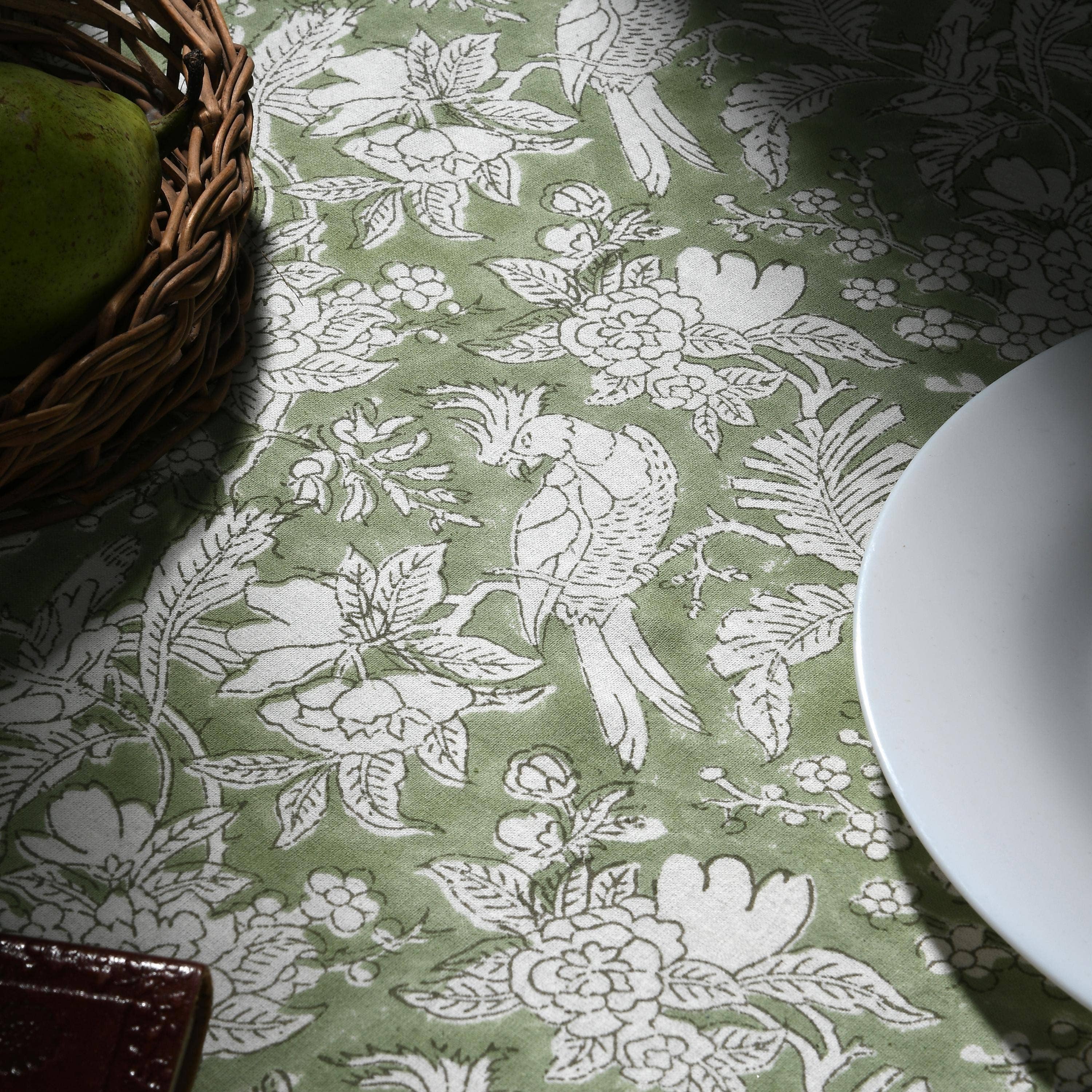 Cotton Print Club – Engroshandel Dug – Rund bloktryk dug – Olivengrøn3