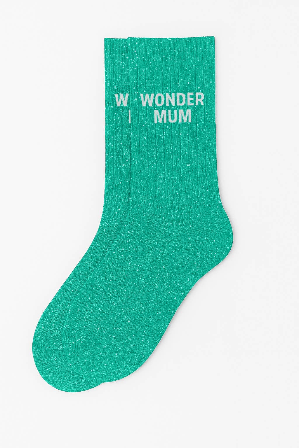 ChoO - Wholesale Socks - Kids - "Wonder Mum" Message Glitter Socks Green Queen1