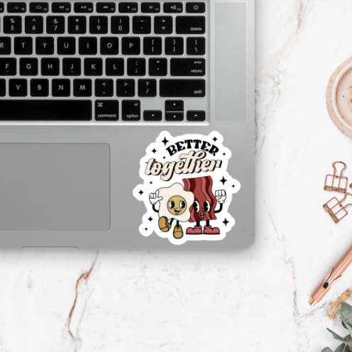 Better Together Waterproof Sticker ~ Valentine ~ Bacon & Egg for wholesale by Love Ever After Design