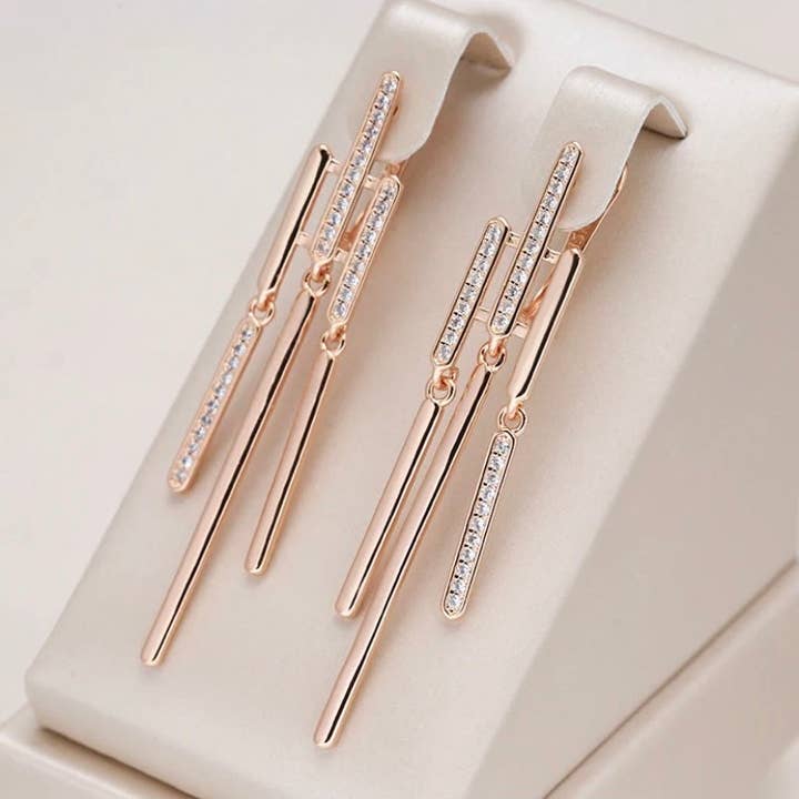 Ladies Elegant 14k 585 Pure Rose Gold Diamond Sapphire Minimalist Earrings 1 ctw. for wholesale by Facetreasures Boutique