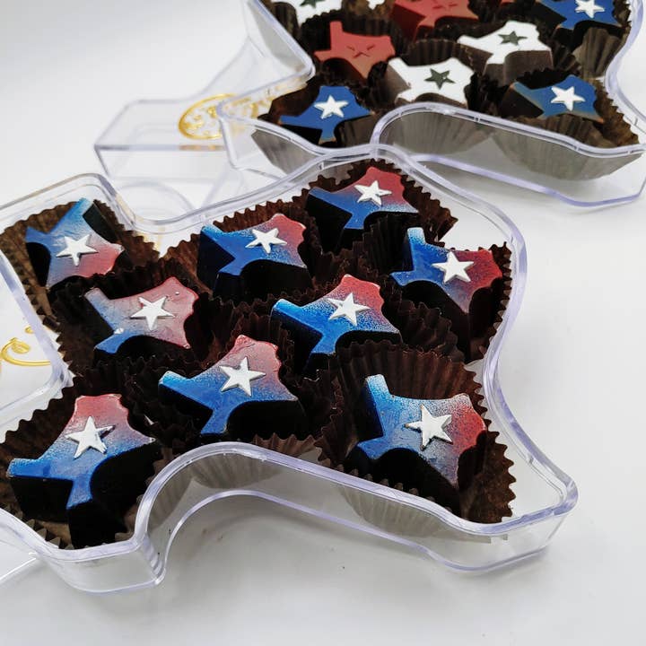 Chocolate Hangover - Wholesale Chocolate Box - Red, White & Blue Texas-shaped Truffles