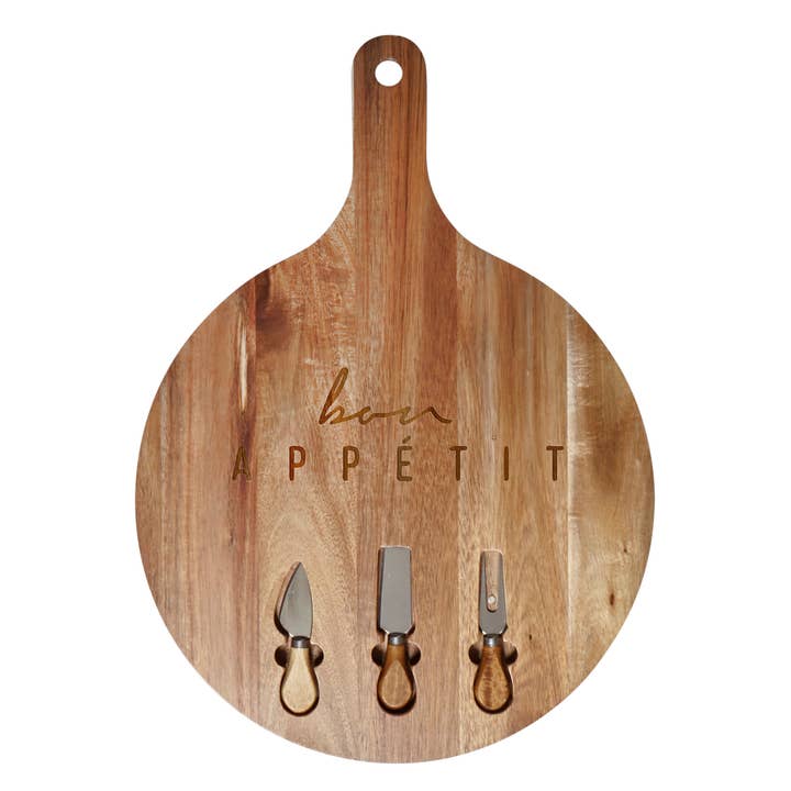 Mason Serving Board With Cheese Knives Round Natural for wholesale by Harman Inc