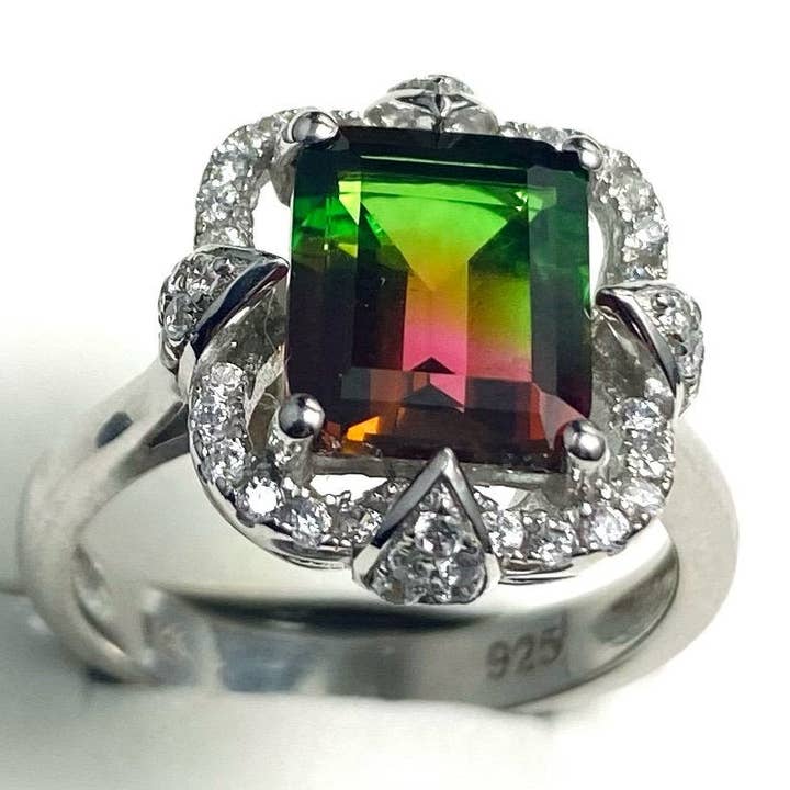 R6422W ring van sterling zilver met watermeloen en heleniet voor wholesale door Twan Kee Jewelry