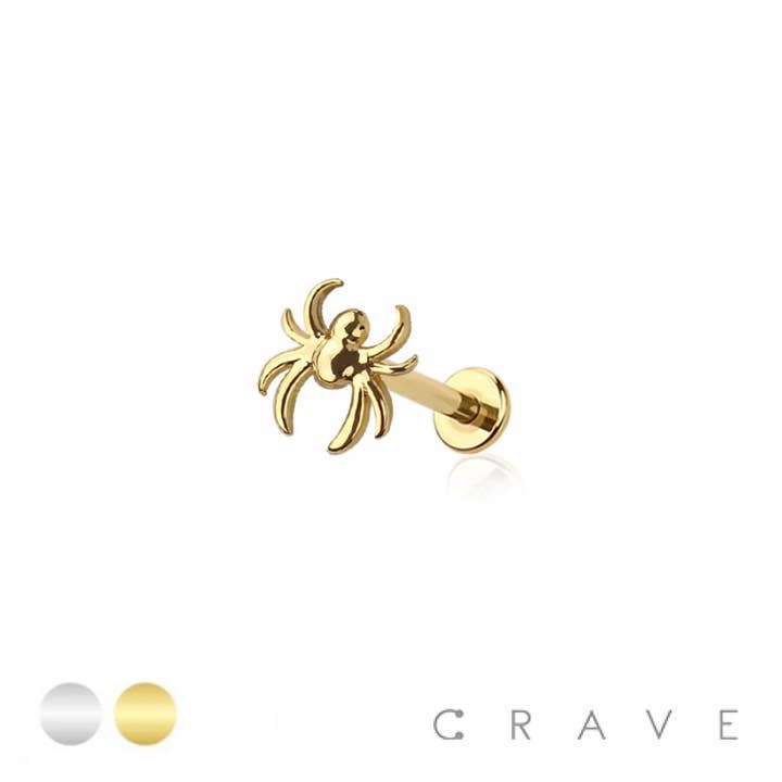 SPIDER TOP THREADLESS (PUSH IN) 316L SURGICAL STEEL LABRET for wholesale by CRAVE BODY JEWELRY