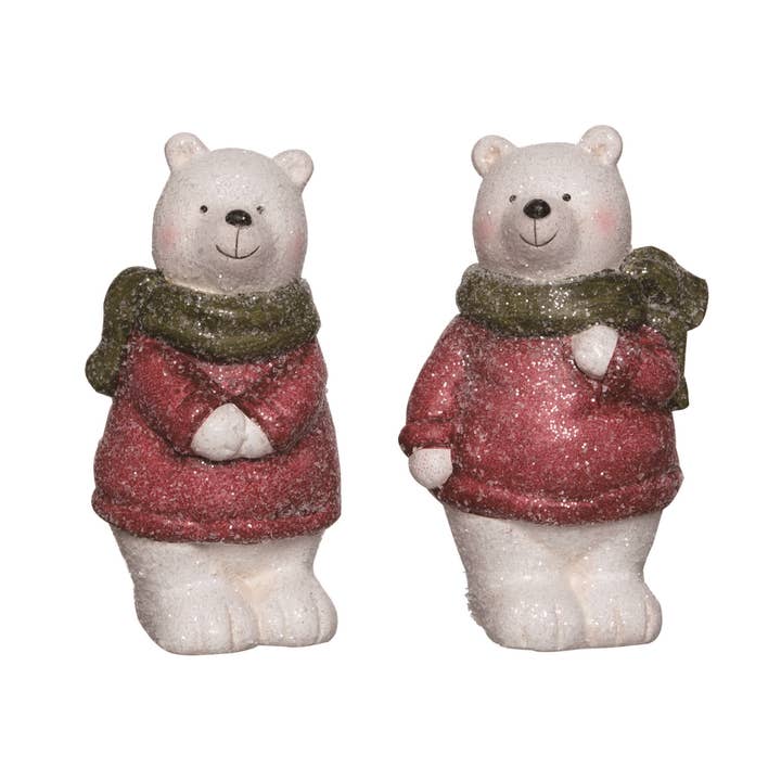 CLOSEOUT Ceramic Glitter Polar Bear Figurine Set Christmas for wholesale by Transpac