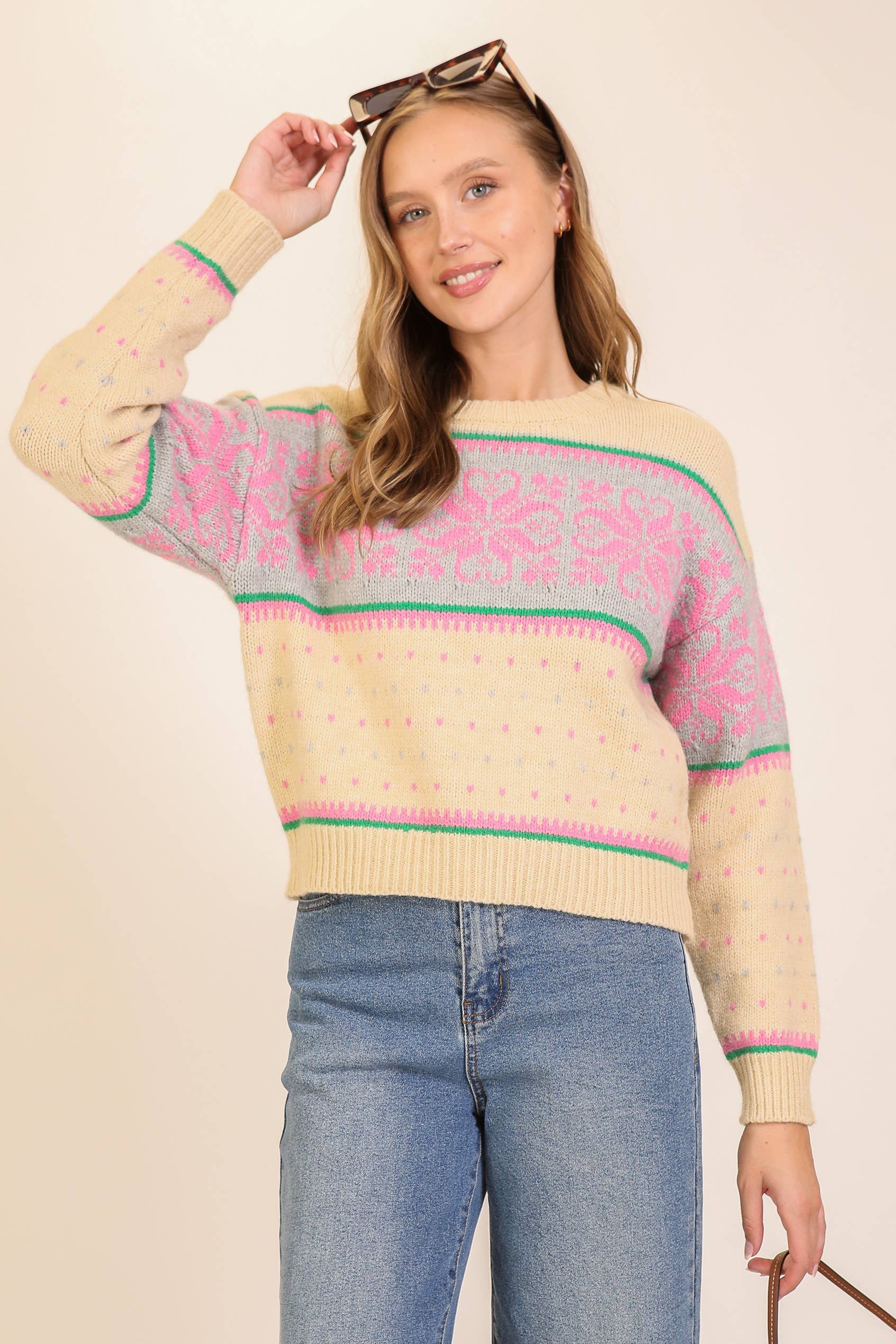 Vanilla Monkey - Wholesale Knit Sweater - Women's - Nordic Charm Fair Isle Knit Sweater0