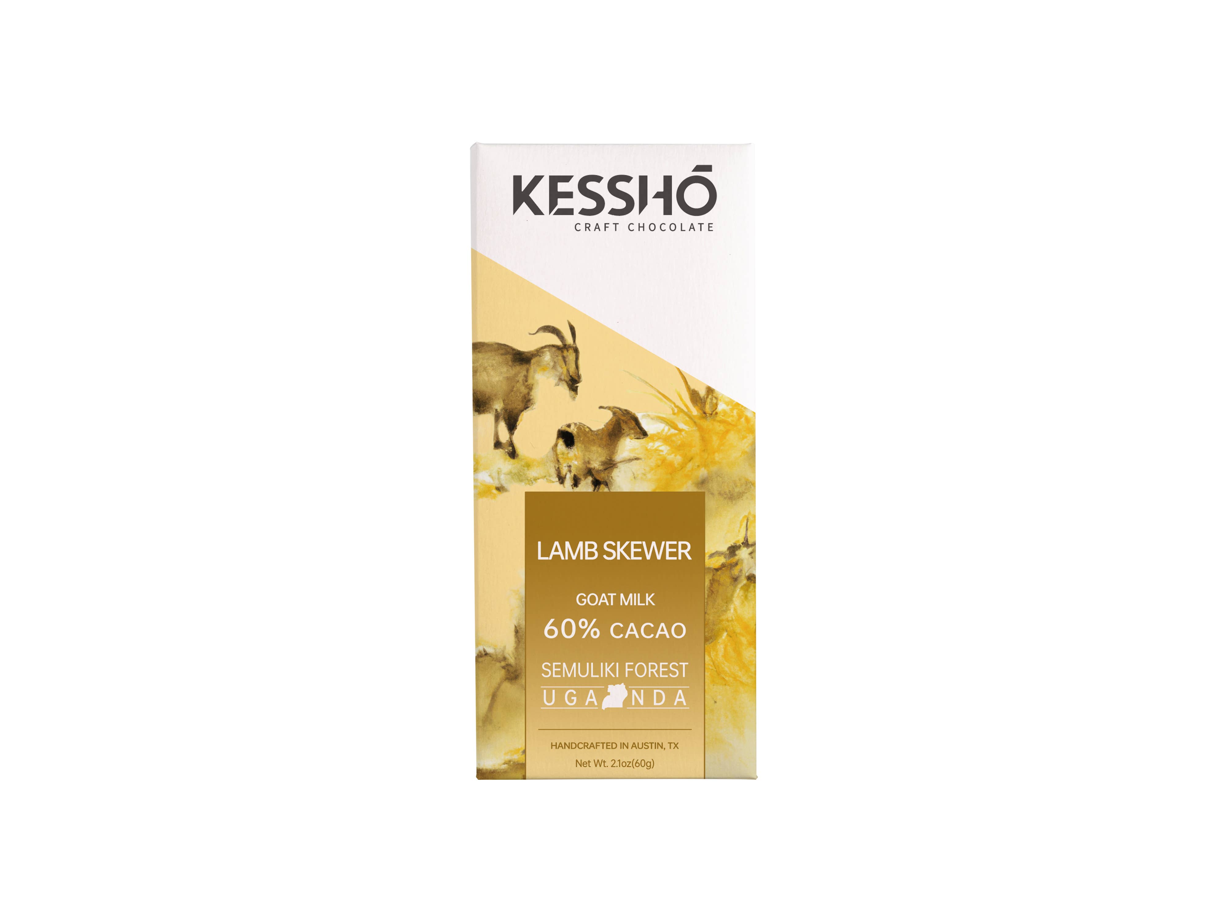 KESSHŌ - Wholesale Chocolate Bar - Lamb Skewer 60% Goat Milk Chocolate Bar– Single Origin