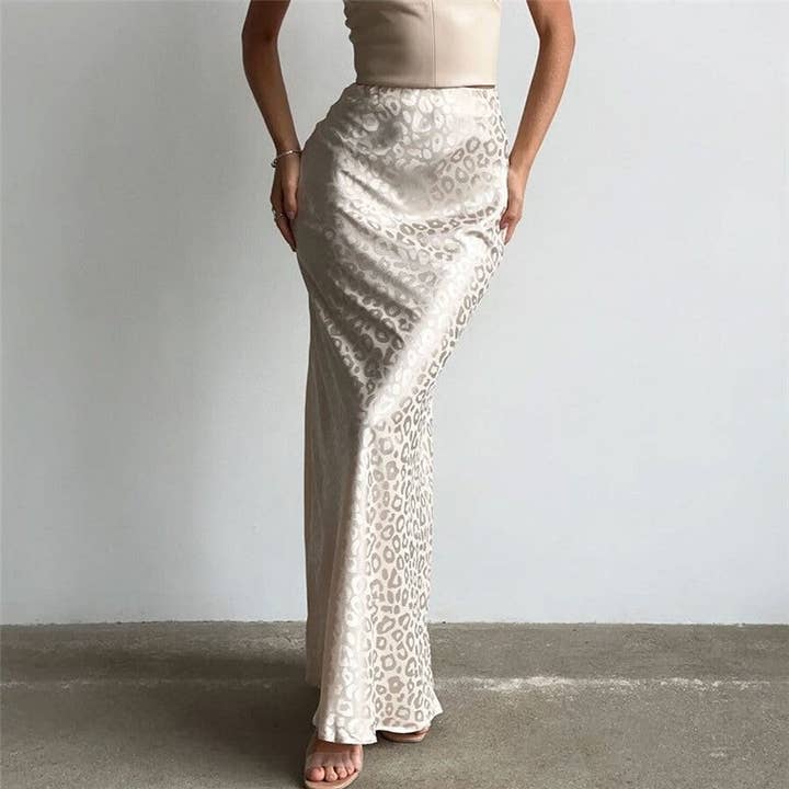 Leopard Jacquard Long Bodycon Skirt for wholesale by Sheer Trend