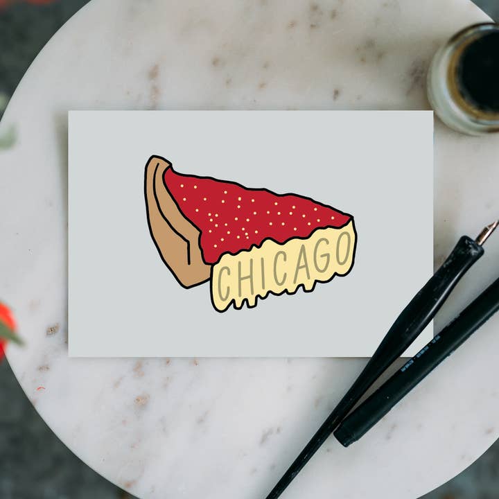 Chicago Style Pizza Postcard for wholesale by Lettering Works