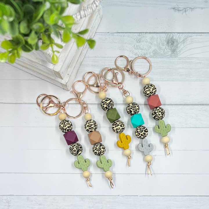 Leopard and Cactus Themed Keychains for wholesale by Spark Sunshine Designs