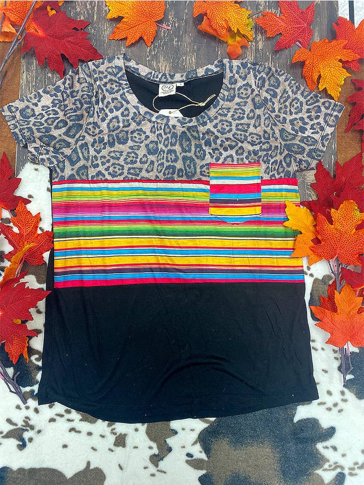 Mix Pattern Leopard Serape Panel Tee with Pocket for wholesale on Faire