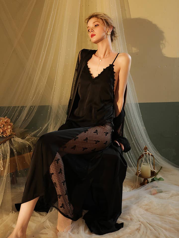 Sweetkama - Wholesale Robe – Women's - Lace Night Gown, Silk Robes,Bridal Party Robes,with babydoll20