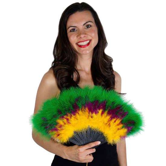 Zucker Feather Products - Wholesale Party/paper folding fan - Marabou Feather Fan Multi Color - Mardigras Mix