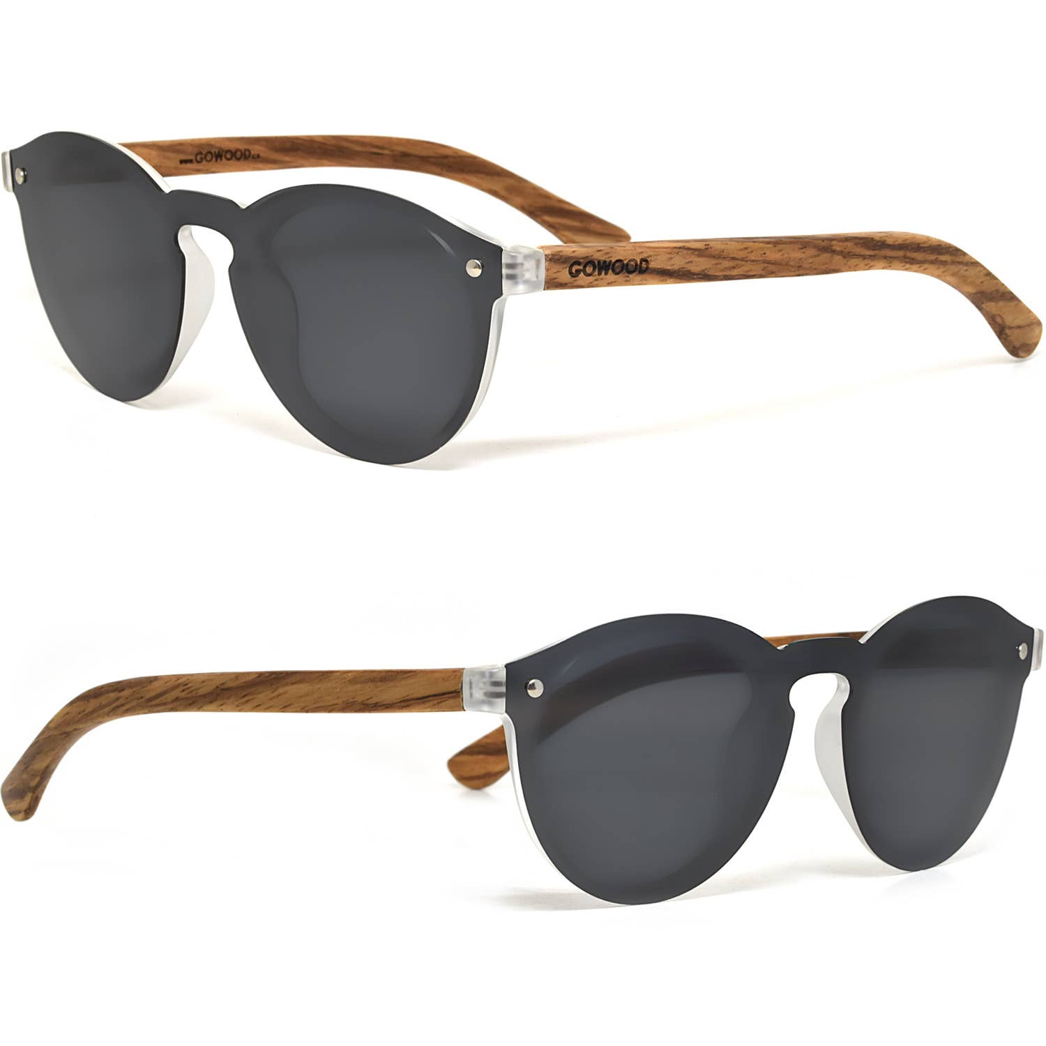 GOWOOD - Vendita all'ingrosso Occhiali da sole - Donna - Occhiali da sole rotondi in legno zebrato con lenti polarizzate nere4