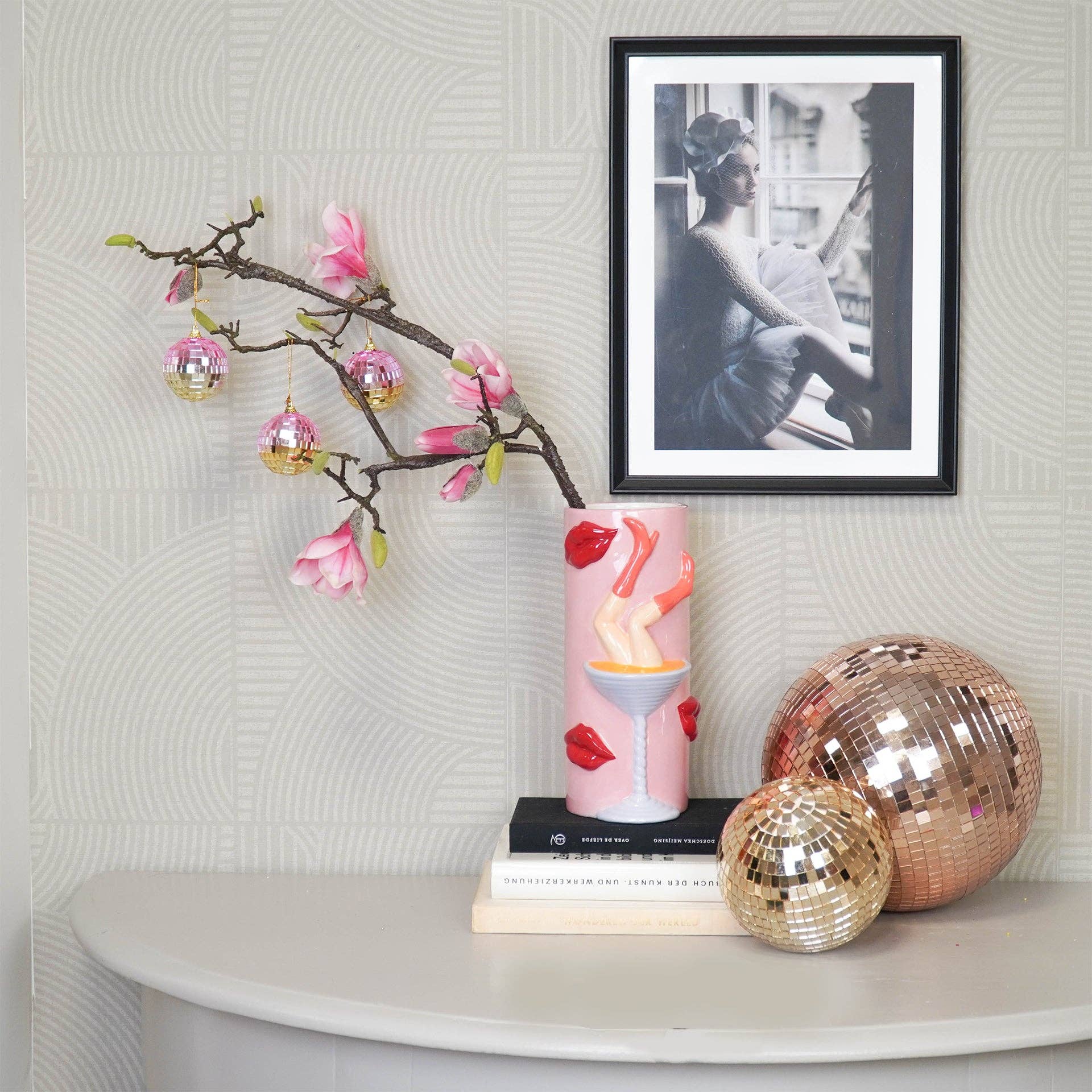 Housevitamin bv - Wholesale Ornament Set - Christmas Decoration -  Christmas Hanger - Discoball - Foam - Set of 6 - Pink/Gold  - 6x6x6cm1