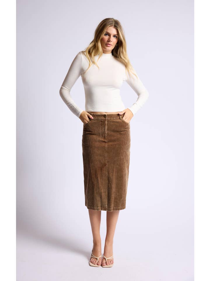 Sage The Label - Wholesale Skirt - Women's - Kahlo Washed Cord Midi Skirt: BROWN6