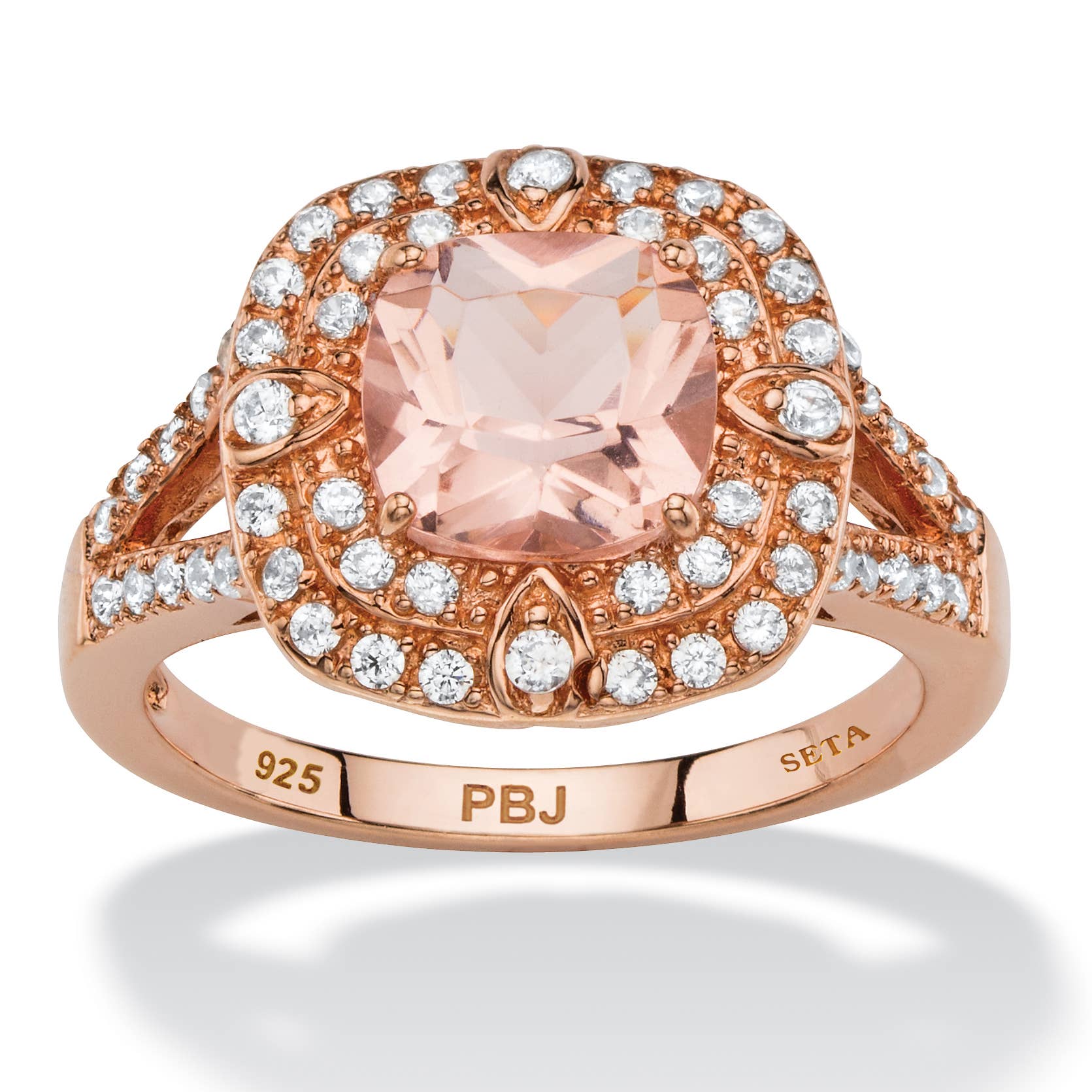 PalmBeach Jewelry - Wholesale Cocktail/Statement Ring - 2.03 TCW Cushion Cut Pink Morganite CZ Halo Cocktail Ring0
