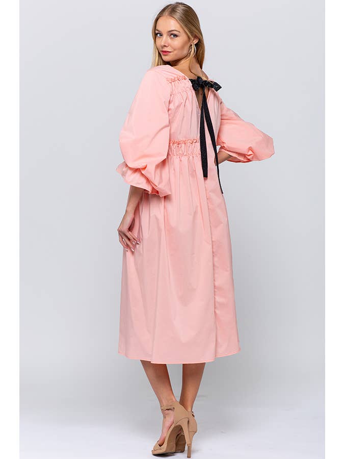 QMP Moda - Wholesale Dress - Women's - BALLOON SLEEVE POPLIN DRESS WITH SELF TIE BOW 1