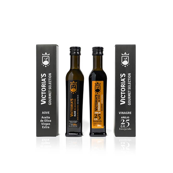 Pak 250 ml balsamico-azijn P.X. + AOVE Doos voor wholesale door Victoria Oil Selection S.L.