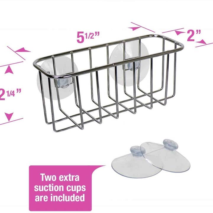 Jolitee Silver Stainless Steel Suction Cup Sink Caddy for Sponges or Soap with Extra Suction Cups for wholesale on Faire1