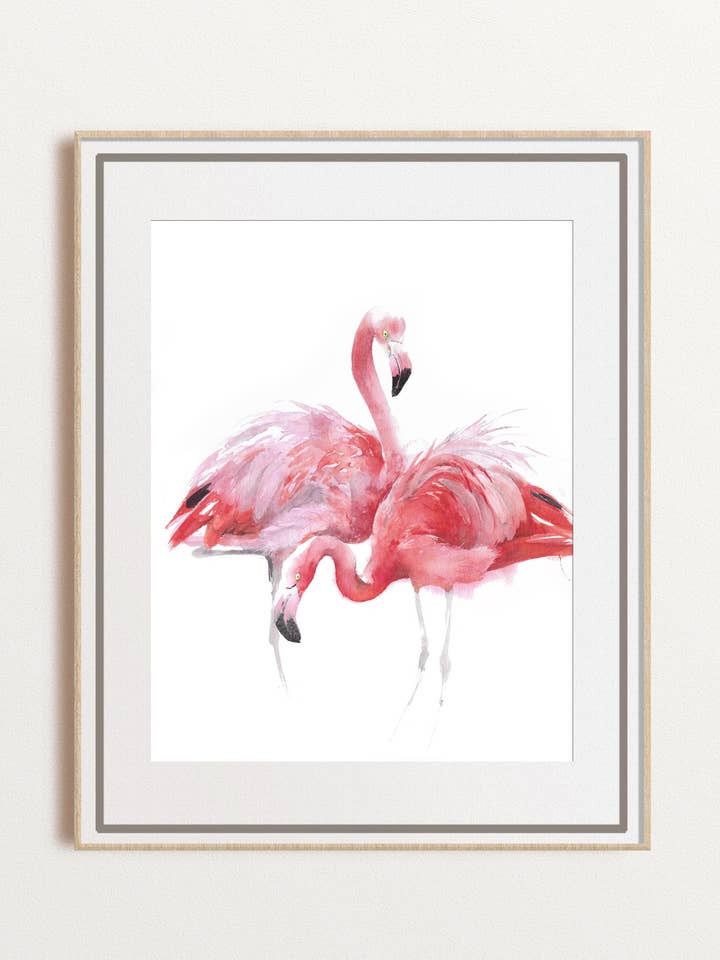 Flamingo Watercolor Painting, Tropical Nursery Wall Art for wholesale by Yuliasheart