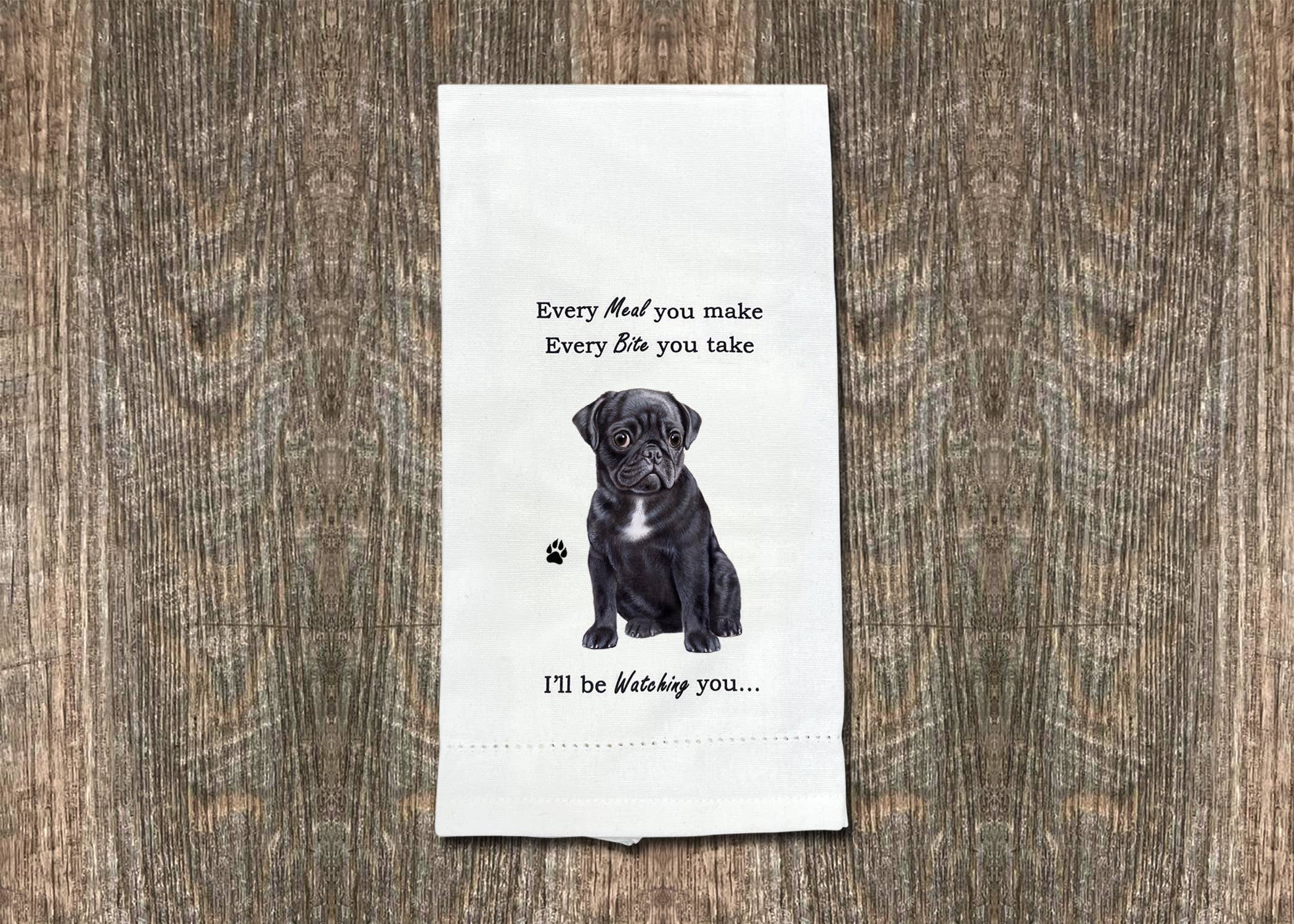 E&S Pets – wholesale Kökshandduk – Svart mops kökshandduk4