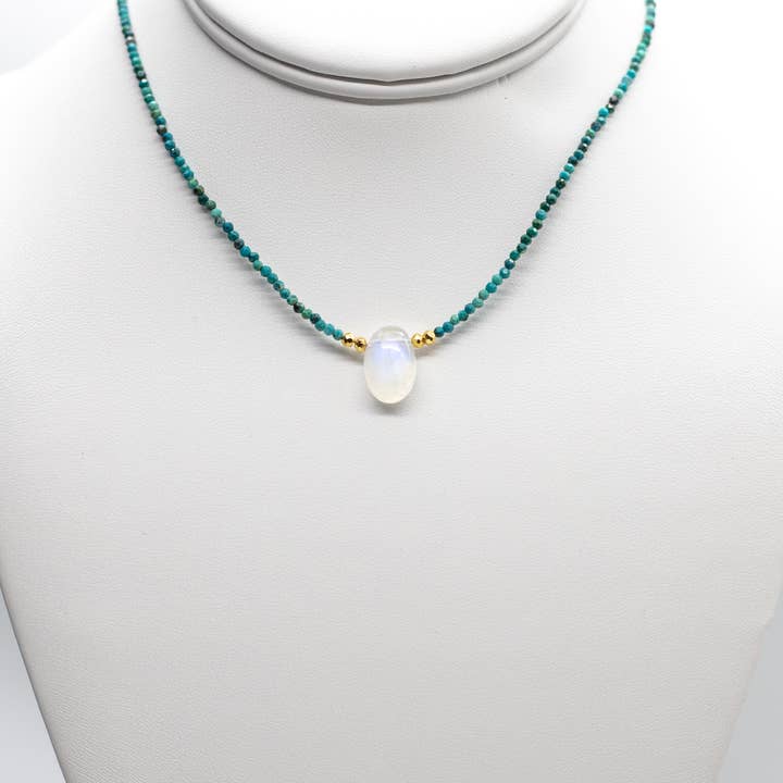 Moonstone & Chrysocolla Oval Pendant Necklace for wholesale by Susan Roberts Jewelry