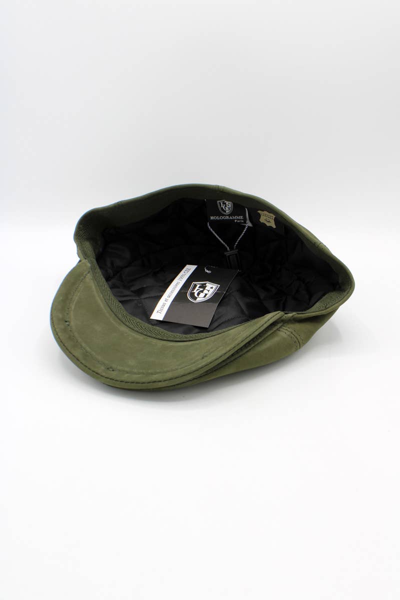 Hologramme Paris – Großhandel Newsboy Hat/Ballonmütze – Herren – 18260 Lederkappe – Khaki4