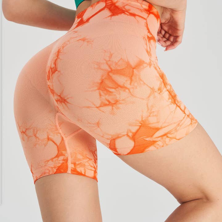 HIDDENBRAND - Wholesale Athletic Shorts - Women's - Seamless Tie Dye Yoga Pants High Stretch Gym Shorts