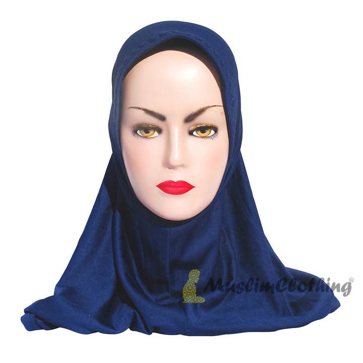 Jilbabs hijab faciles à enfiler instantanément, disponibles en différents coloris bleu foncé pour la vente par IndoMode