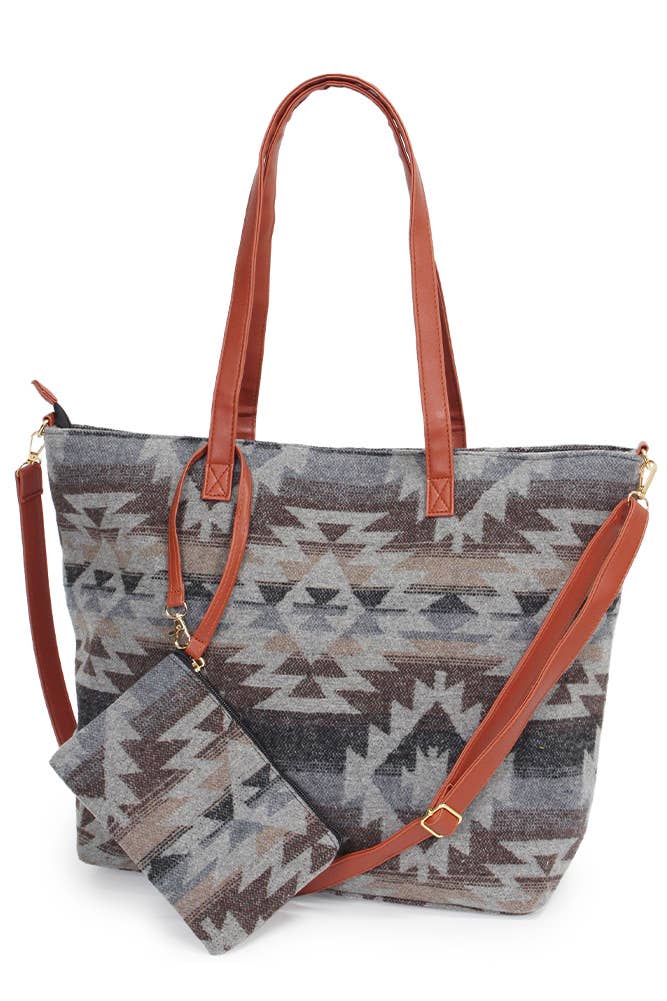 Hana - Wholesale Tote Bag - Women's - Western Weekend Aztec Pattern Tote Bag With Pouch9