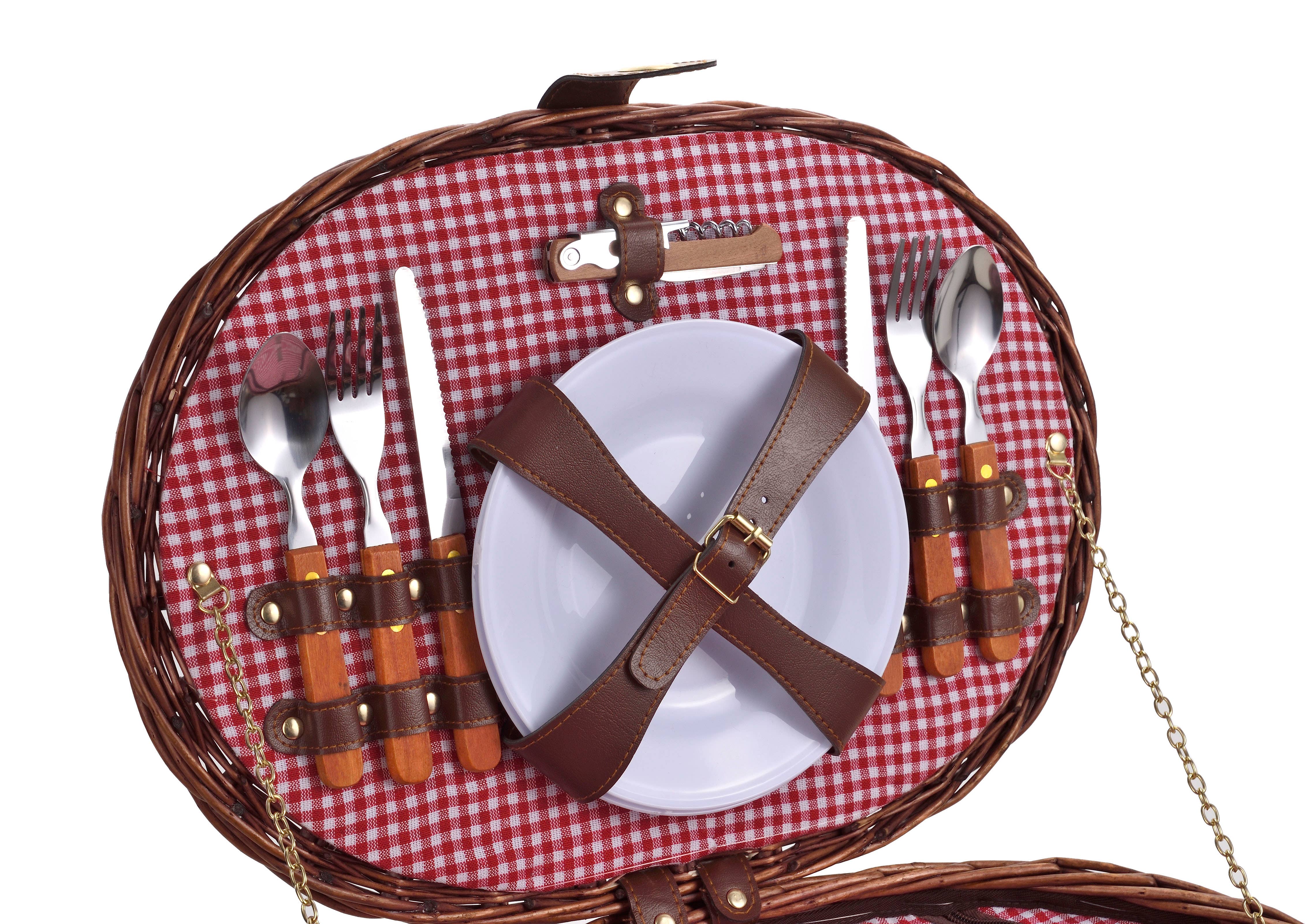 Laguiole – wholesale Picnic basket – LAGUIOLE, Picnic Cooler Basket for 2 People, Wicker, Cotton, Ceramic, Metal and PVC, Nomadic Meals, Outdoor, Camping, Hiking, Brown6