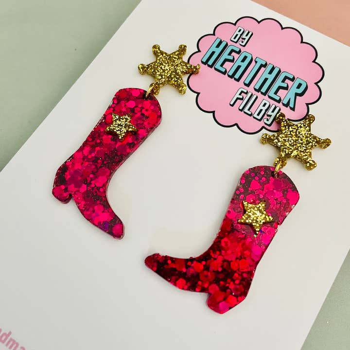 By Heather Filby - Wholesale Dangle Earrings - Cowboy Boot Glitter Earrings (MORE COLOURS) - Best Seller27