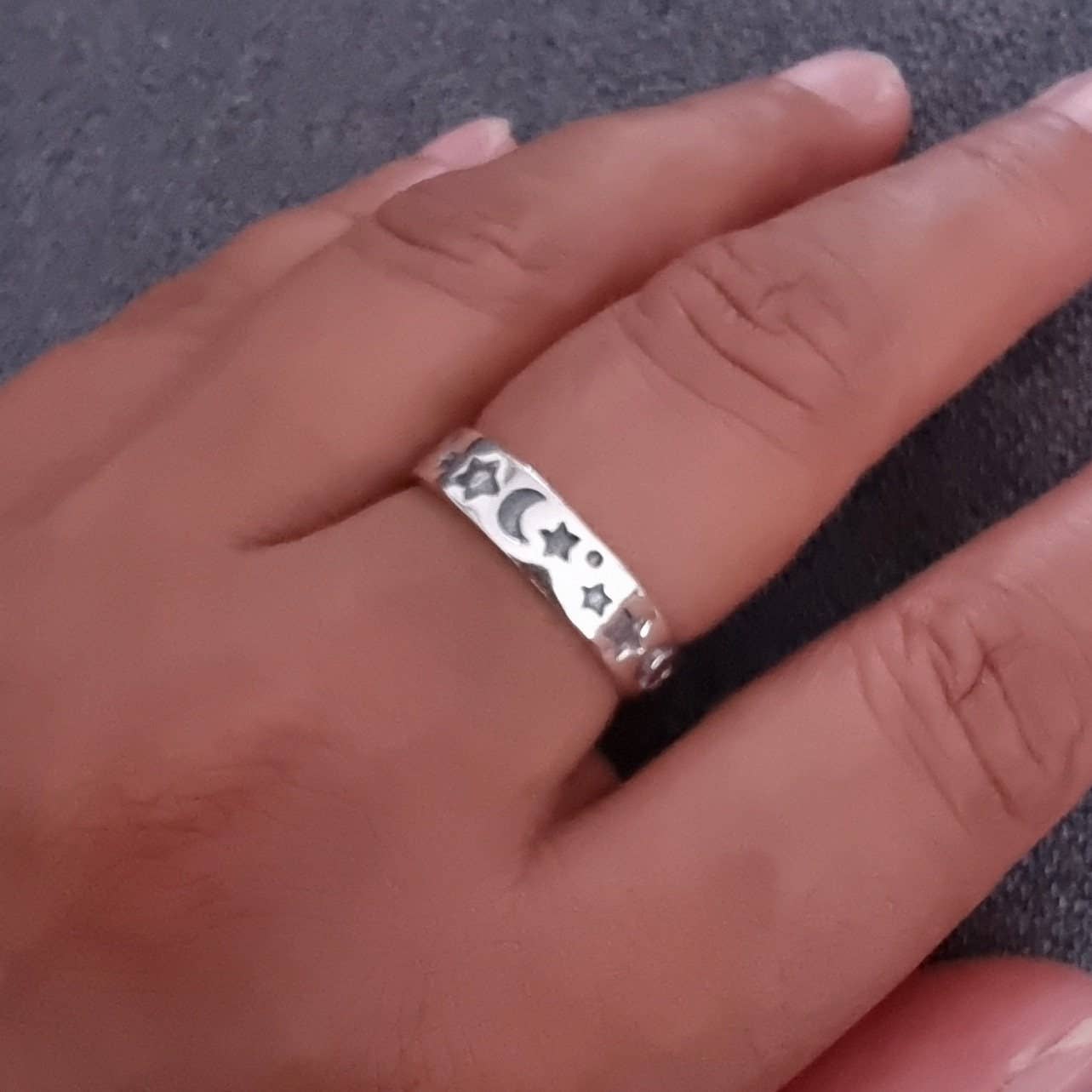 Mistry Gems - Wholesale Band/Stacked Ring - Unisex Silver Star and Moon Band Ring | 925 Sterling Silver, R184