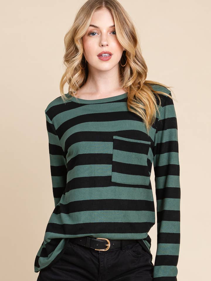 TL1877 STRIPED LONG-SLEEVE KNITTED TOP for wholesale by BOMBOM