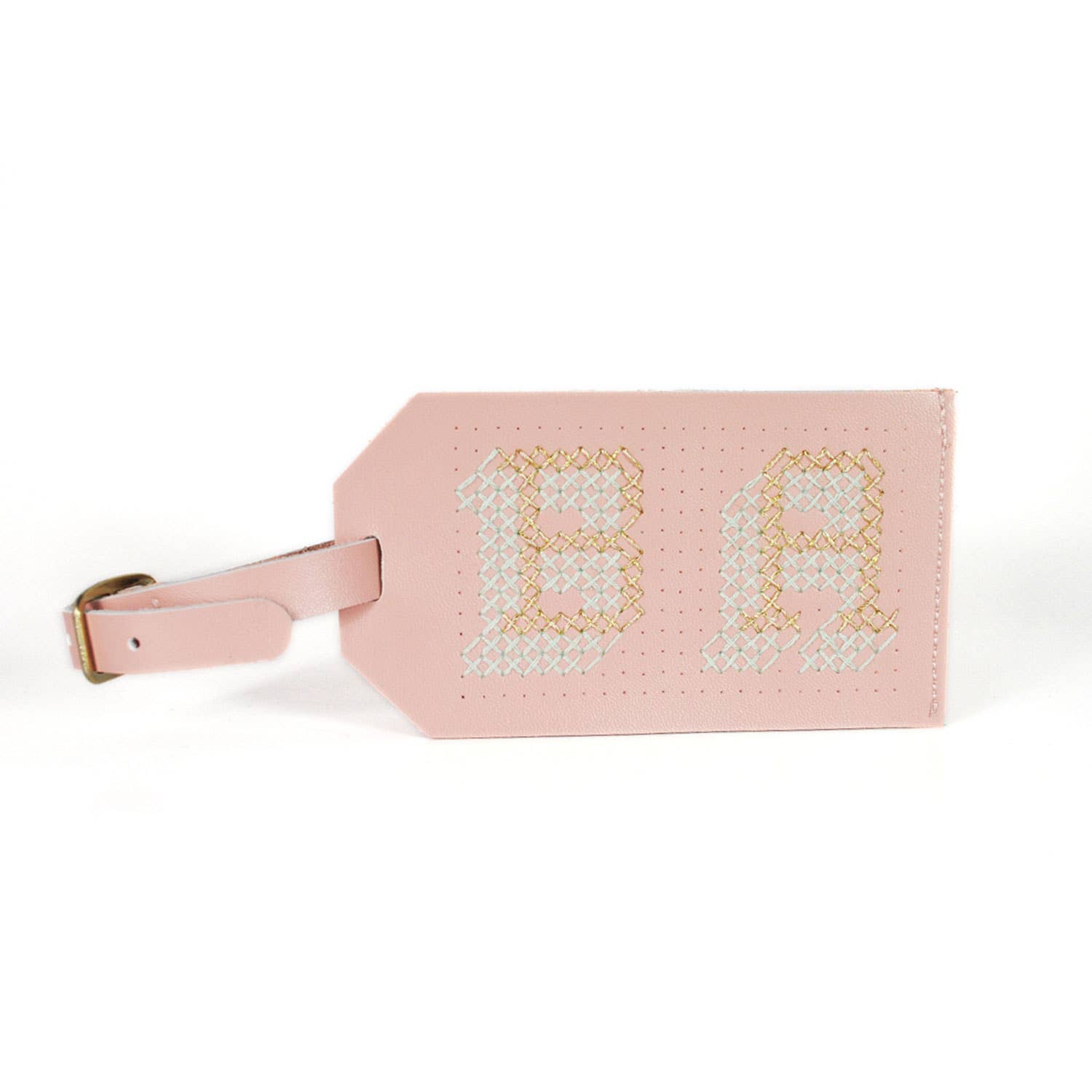 Chasing Threads - Wholesale DIY Craft Kit - DIY Cross Stitch Luggage Tag kit - Pink with red thread2