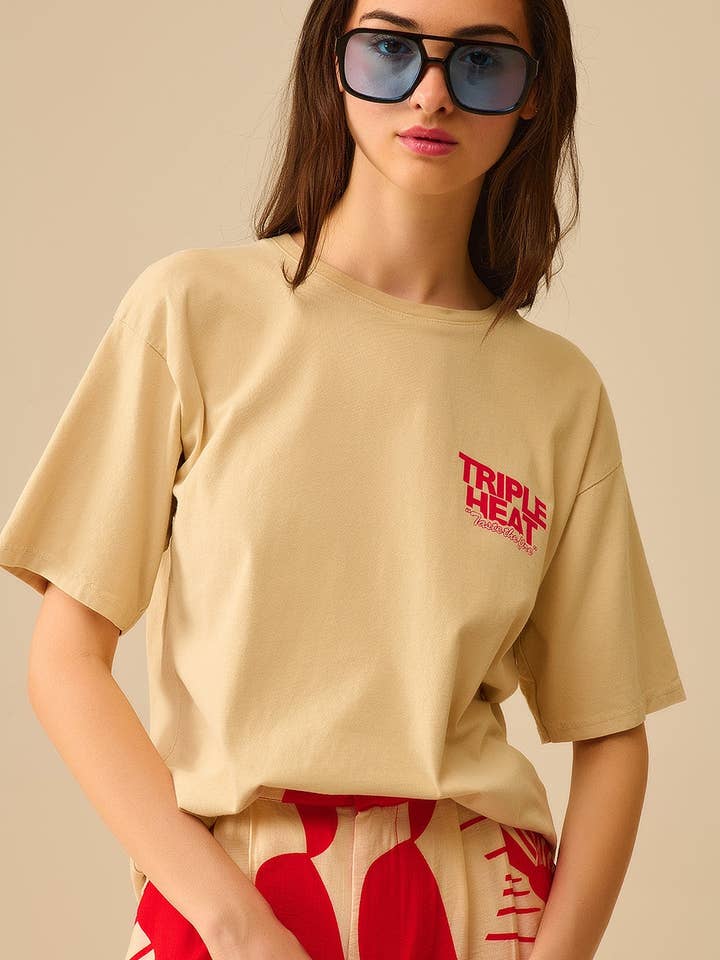 Beige relaxed fit Short Sleeve TRIPLE HEAT T-shirt for wholesale on Faire4