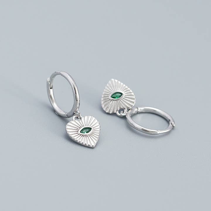 Perimade & Co. LLC - Wholesale Dangle Earrings - Evil Eye Heart Dangle Drop Earrings in 925 Sterling Silver