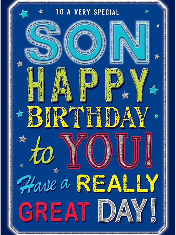 Birthday Card, Son, Neon Text for wholesale by Piccadilly Greetings