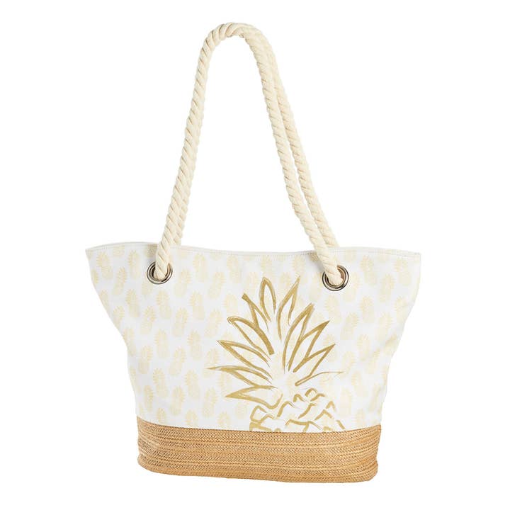 SALE Gold Pineapple White Tote Bag for wholesale by Beachcombers