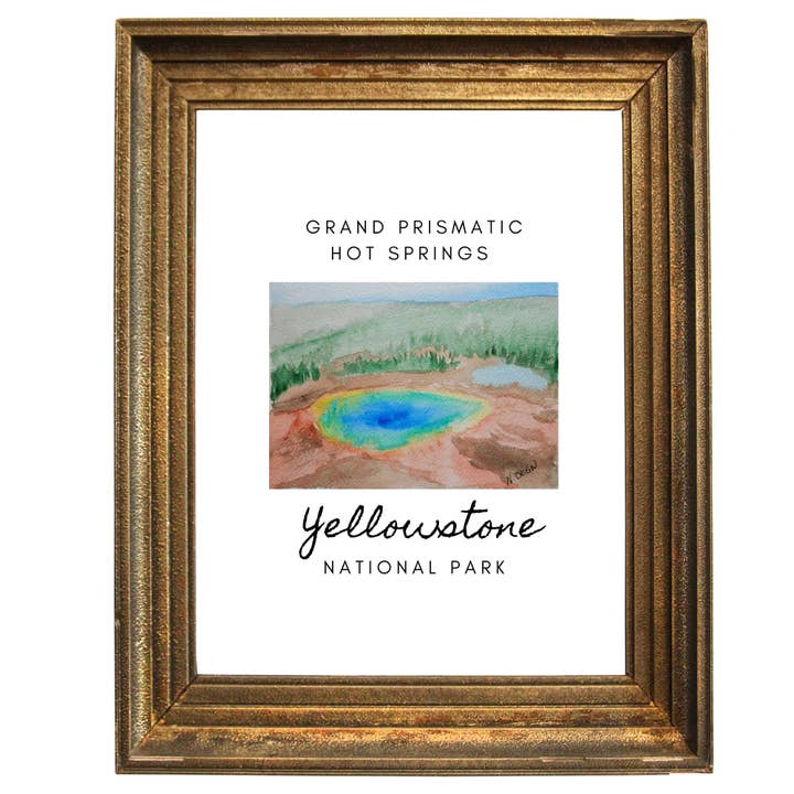 Wyoming Grand Prismatic Hot Springs Yellowstone National Park Painting Giclee Travel Style Art Print for wholesale by Lower 48 Trading Company Road Trip Shop
