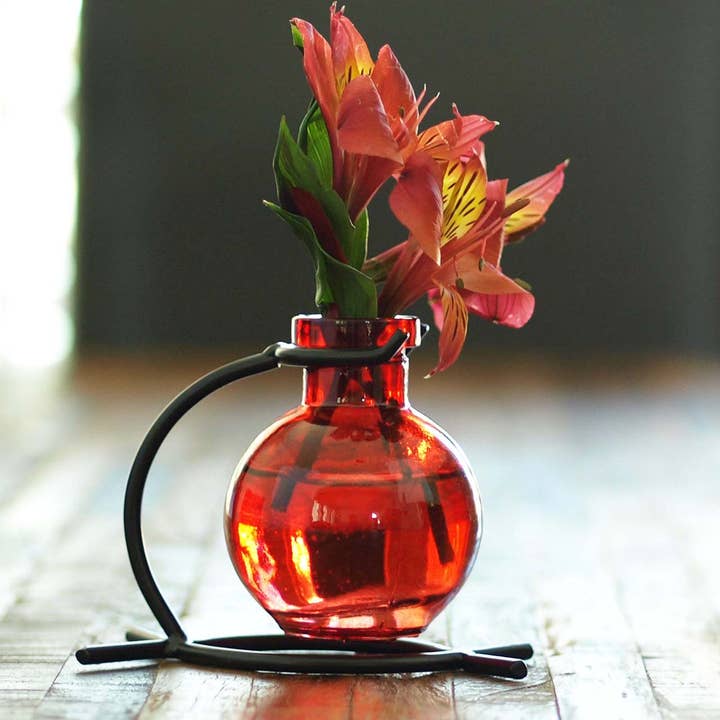 Couronne Co. - Wholesale Vase - Casablanca Recycled Glass Vase & Metal Stand Red